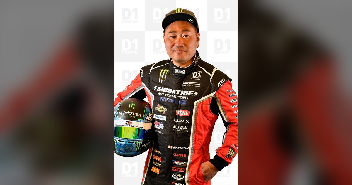 Daigo Saito in his Fat Five Racing suit — official D1 Grand Prix driver portrait