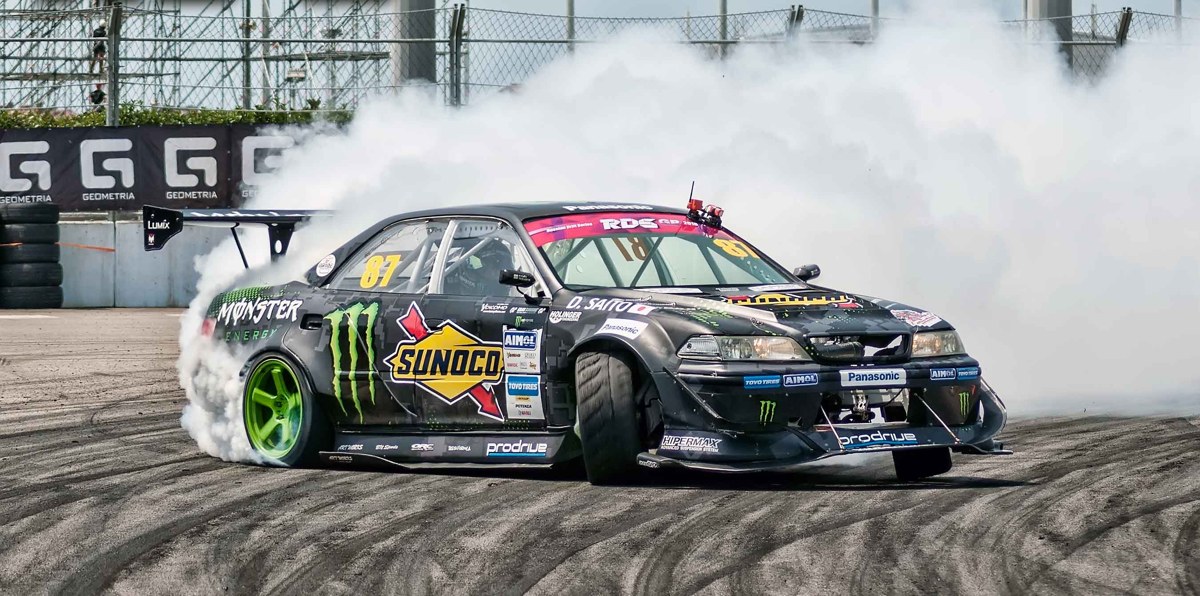 Daigo Saito drifting his #87 Monster Energy Toyota JZX100 Mark II at Sochi Autodrom, RDS GP 2018