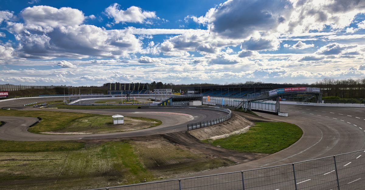 An empty small race circuit with tight infield corners under a cloudy sky (stock photo, not Mihama Circuit)