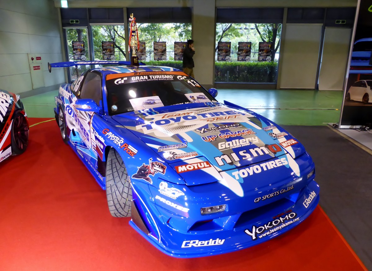 The Team Toyo Tires Drift with GP SPORTS 180SX show car on display at Osaka Auto Messe 2014